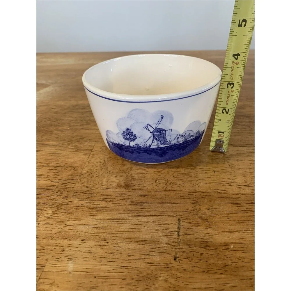 Vintage Delft Blue Windmill Sailboat White Bowl Planter 5”W Holland Dutch Taiwan